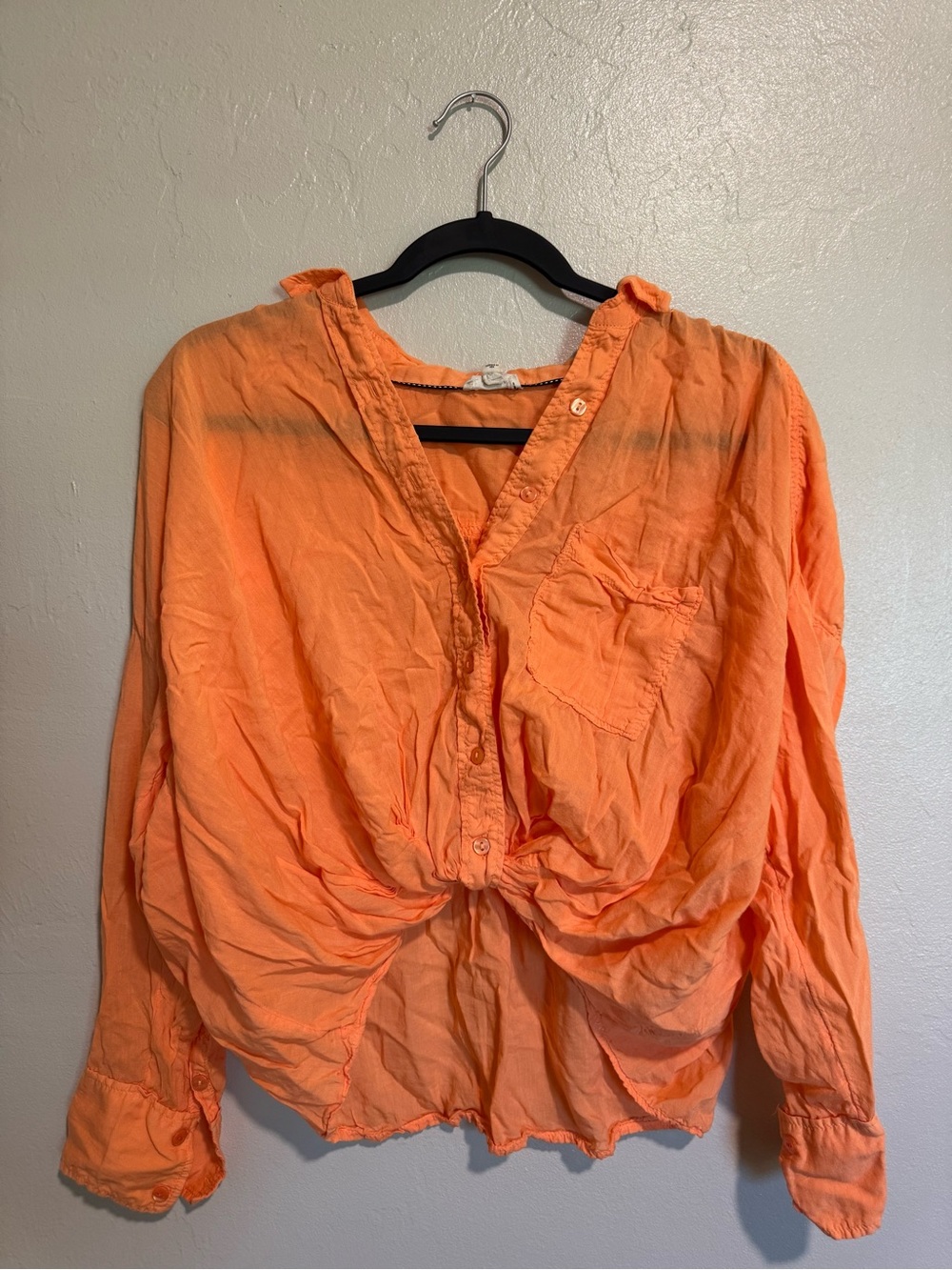 Anthropologie Pilcro Small Orange Ruched Button Front Tunic Top